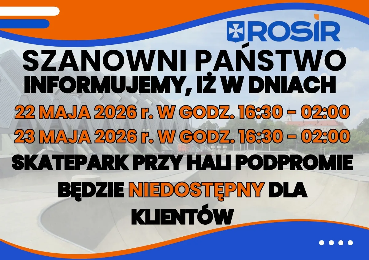 DOSTĘPNOŚĆ SKATEPARKU PRZY HALI PODPROMIE