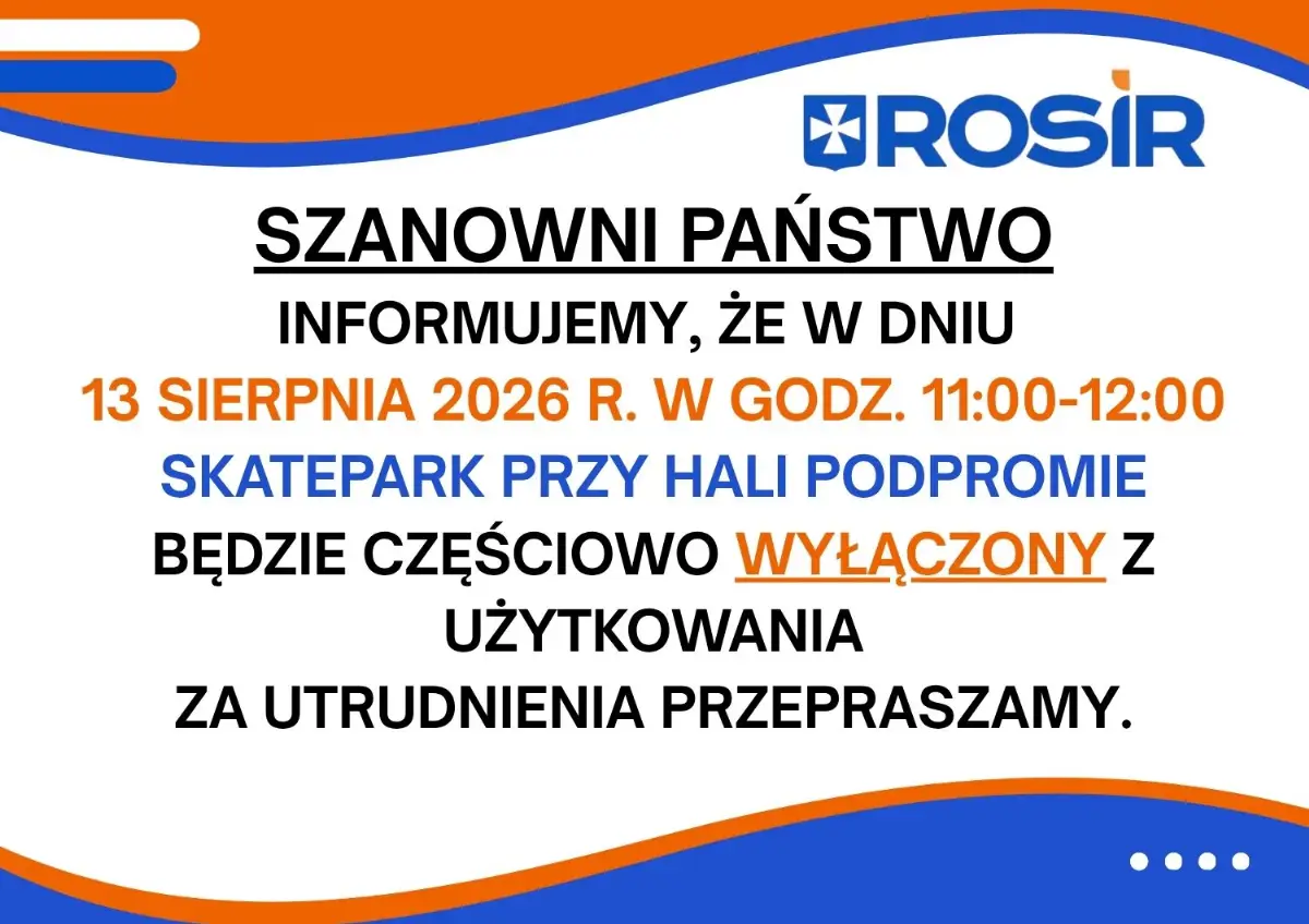 Częściowe wyłączenie skateparku przy Hali Podpromie