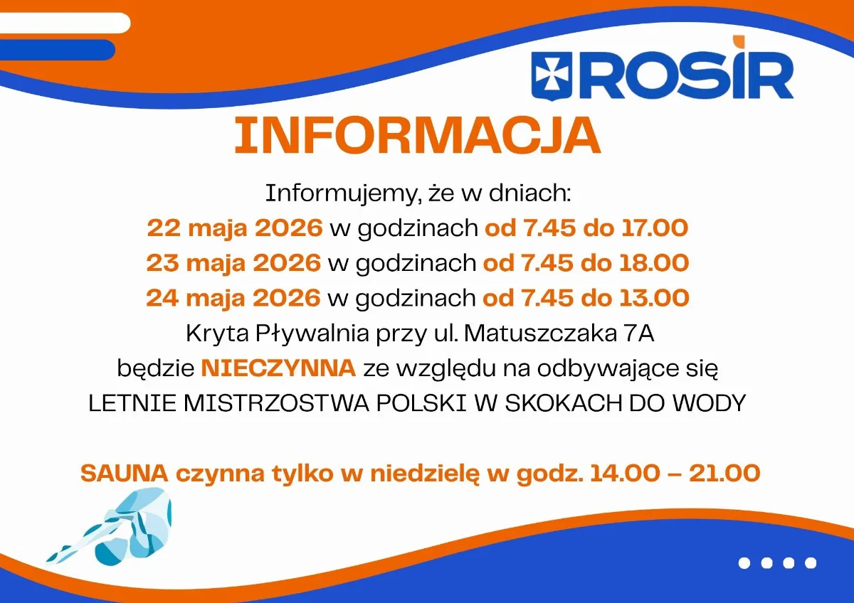 Zmiana w dostępności Pływalni Krytej przy ul. Matuszczaka