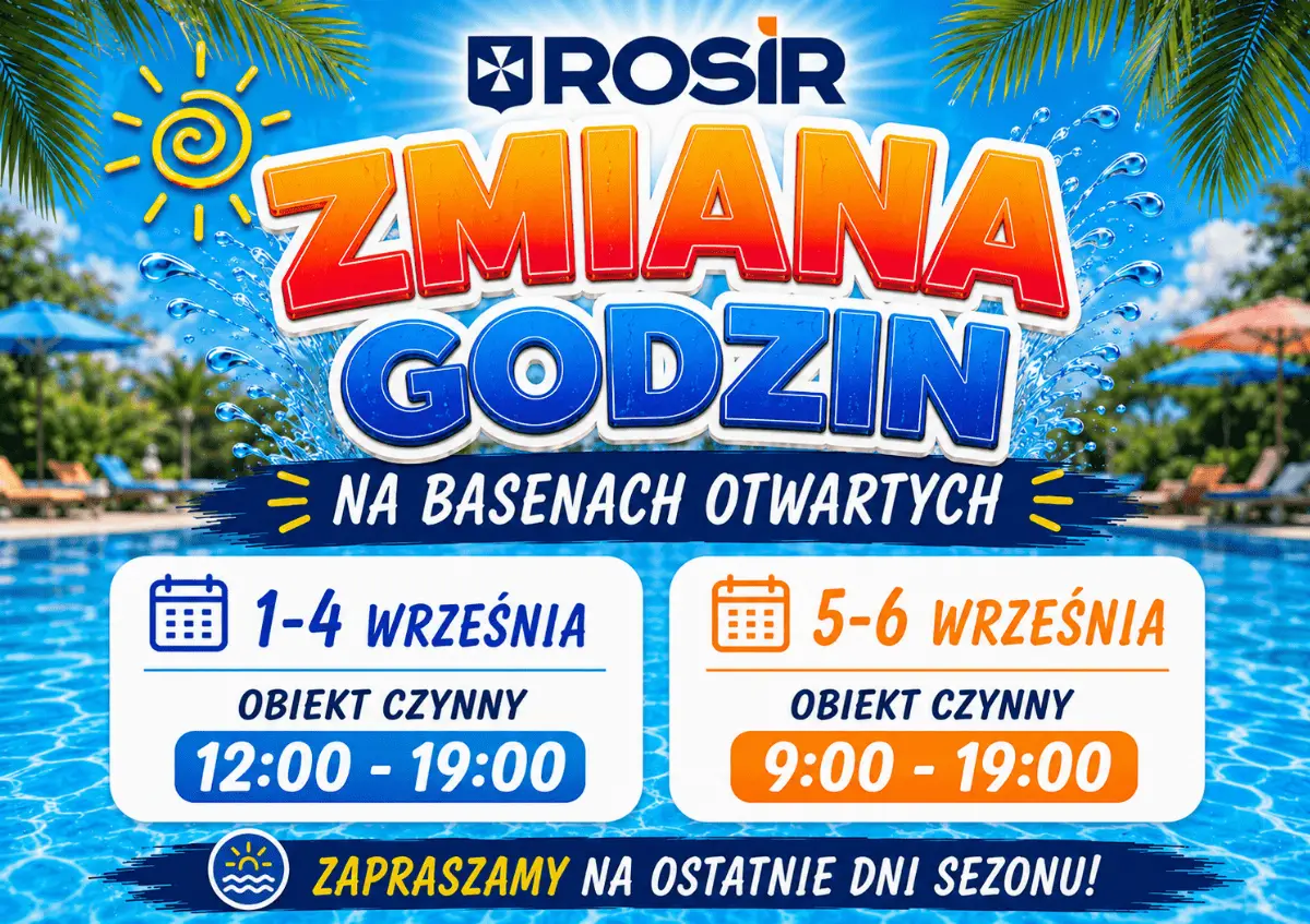 Zmiana godzin otwarcia basenów otwartych od 1 do 6 września 2026