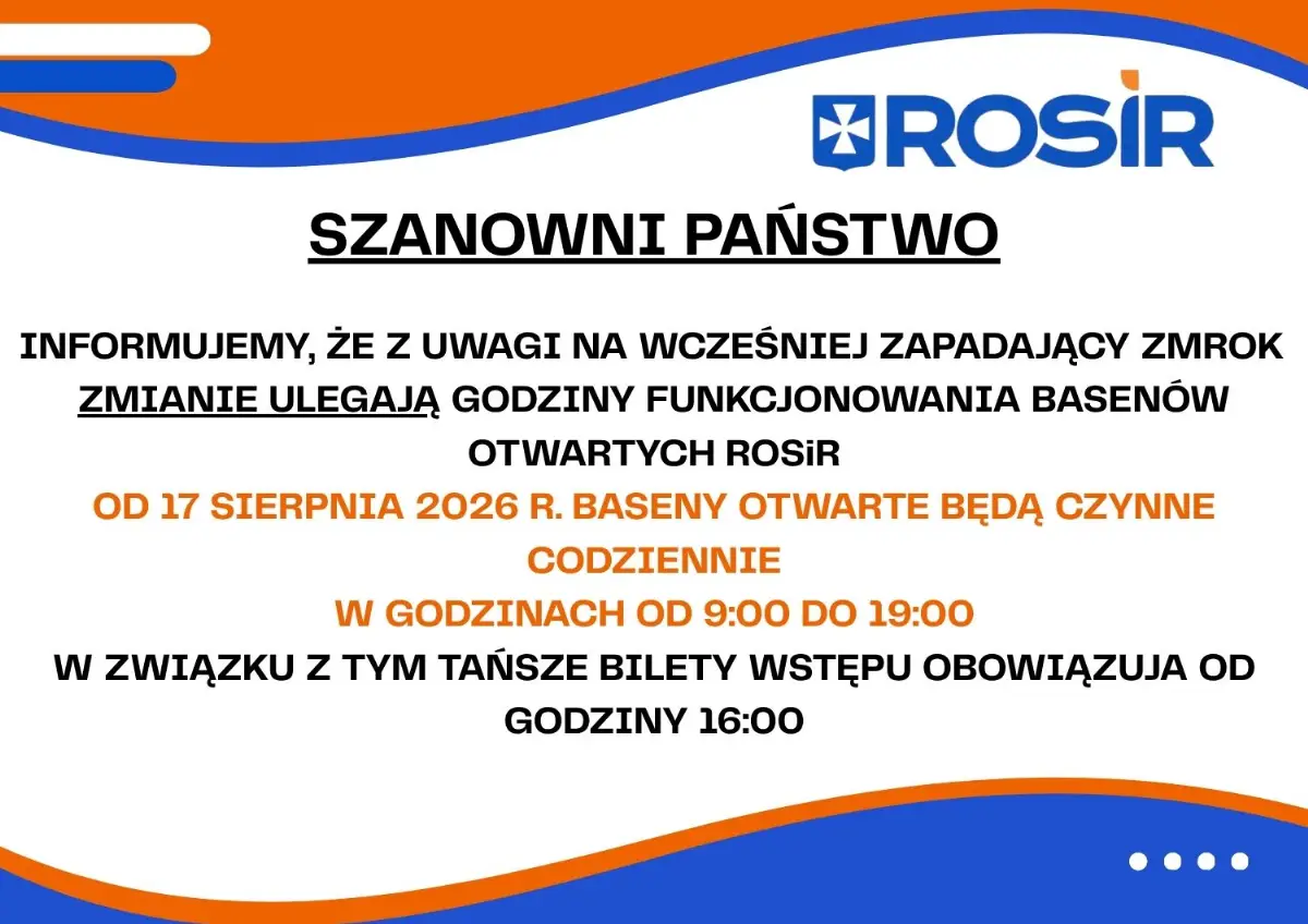 Zmiana godzin otwarcia basenów otwartych