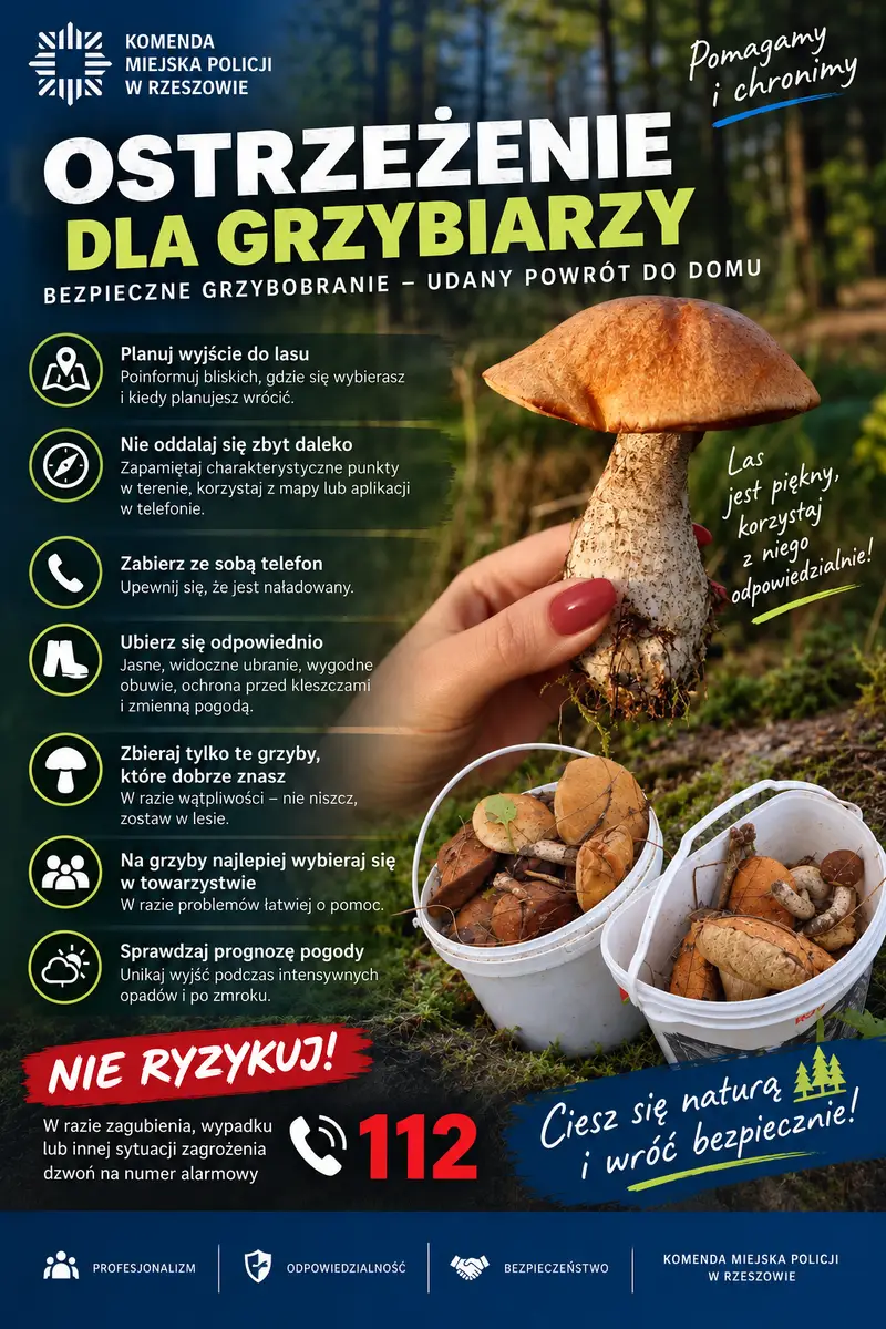 Zasady bezpieczeństwa podczas grzybobrania przypomniane przez policję